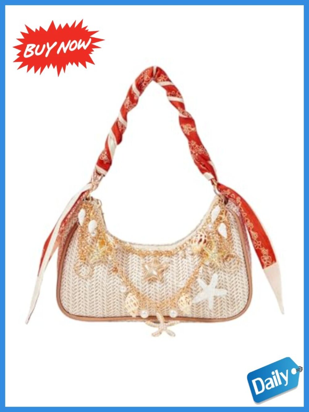 Boho Woven Underarm Shoulder Bag Chain Strap Top Handle